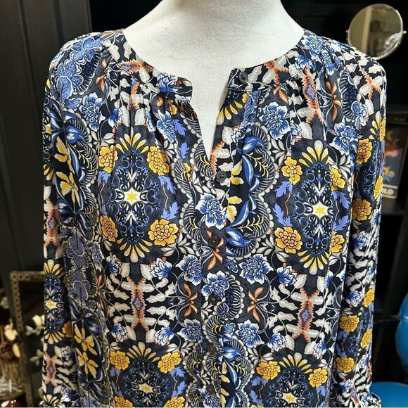 Loft Blue and Yellow Floral Tiered Dress Size Small - Picture 2 of 12